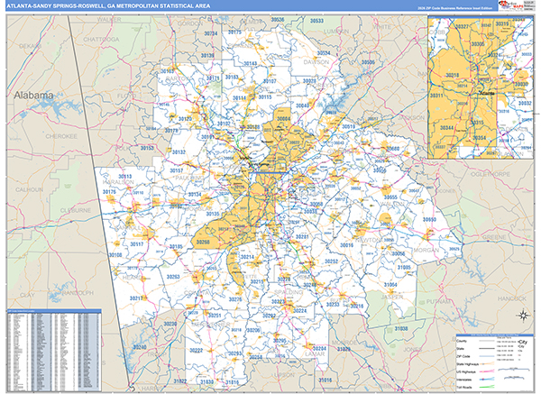 Atlanta-Sandy Springs-Roswell Metro Area Wall Map